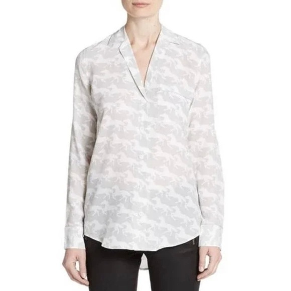 EQUIPMENT Keira Long Sleeve Silk Button‎ DownHorse Print Light Gray S - Picture 1 of 4
